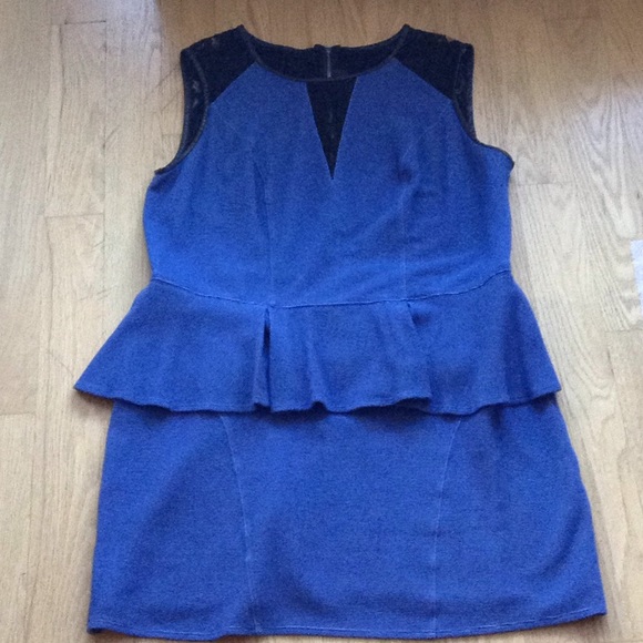 ABS by Allen Schwartz blue midi dress. 2x leather trimed - Picture 6 of 7